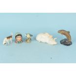 A selection of Beswick figures including a pig (as found ear), a trout, a beagle (as found tail),