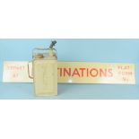 A vintage Valor oil/paraffin can together with a tin plate railway Destinations sign, 101cm long,