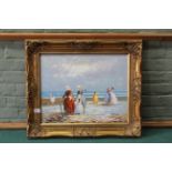 A gilt framed oil on canvas of ladies on a beach, signed Marie Charlot,
