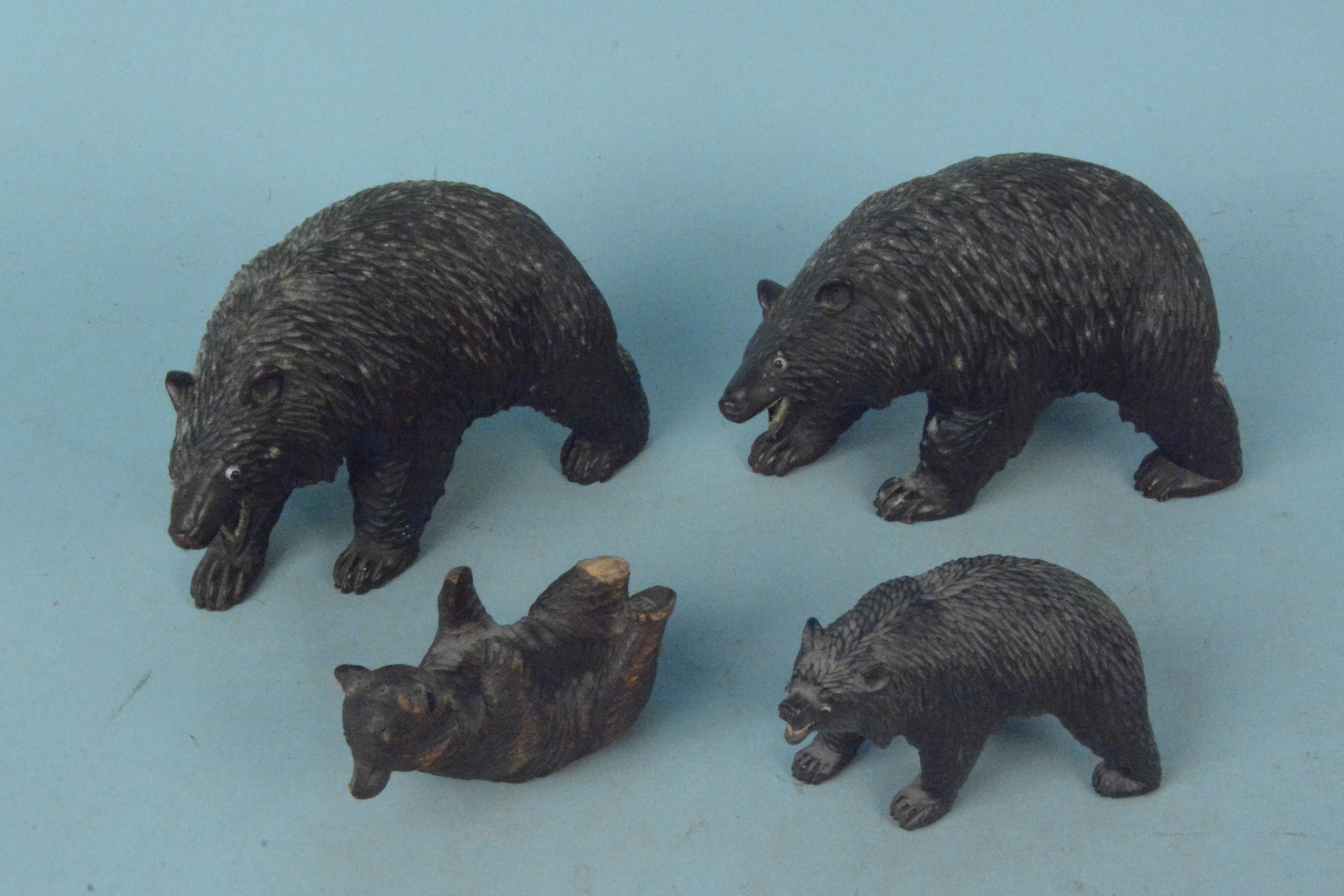 Five Black Forest carved wooden bears a carved owl inkwell and a wooden performing bear toy - Image 2 of 3