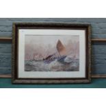 J Syer, a very large framed and glazed watercolour of a Great Yarmouth fishing boat, 72.5cm x 48.