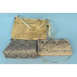 Three vintage snakeskin handbags,