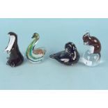 A Langham glass otter, swan and mouse plus an Avondale glass swan