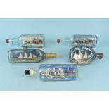 Five ships in bottles including two drifters and fully rigged ships