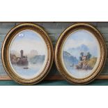 A pair of oval watercolours in gilt frame by Edwin Earp of Loch Lubnaig and Loch Katrine, 40.
