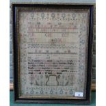 A framed sampler worked by 'Ann Clover January 15th 1796',