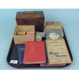 An antique rosewood two section tea caddy together with a selection of vintage small cookery books