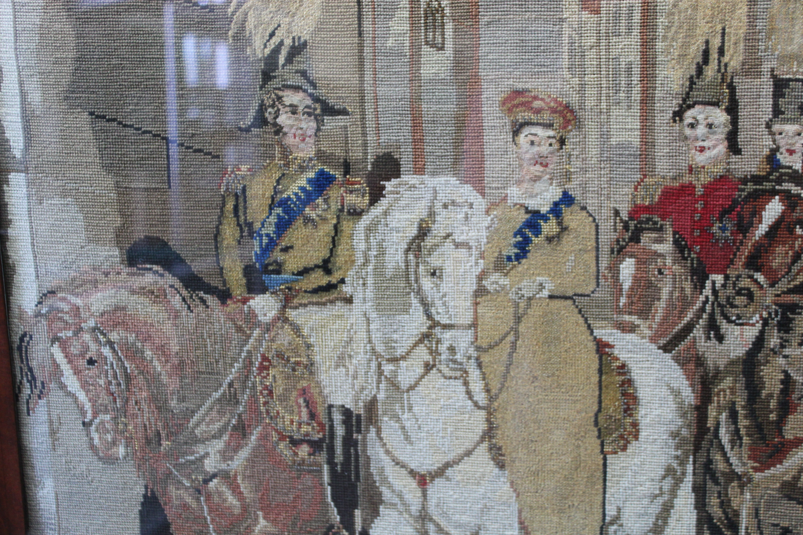 A woolwork tapestry of Queen Victoria leaving Windsor Castle for the Review September 1837, - Image 2 of 3