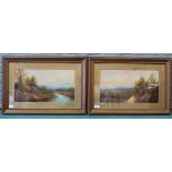 A pair of unsigned gilt framed watercolours of rural cottage scenes,