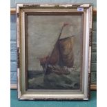An indistinctly signed oil on canvas of a fishing boat at sea 19th Century,