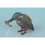 A fine antique cold painted bronze kingfisher pen wipe, marked Geschutzt under tail,
