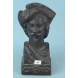 A late 19th Century cast iron bust of a 17th Century gentleman