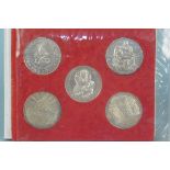 A set of five Vatican silver medallions