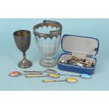 Mixed silver items including a small silver presentation cup,