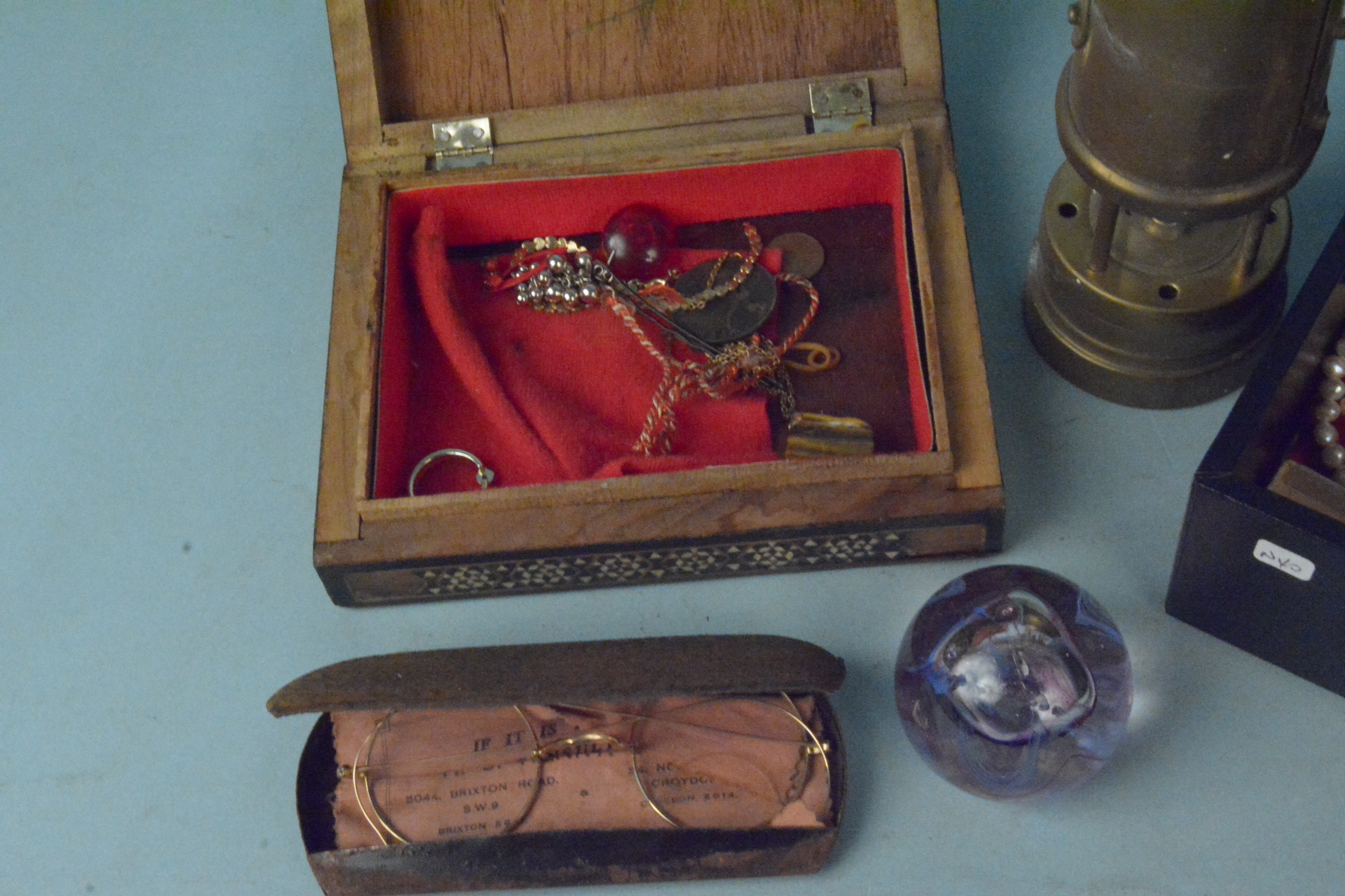 A mixed lot of costume jewellery, badges, pen knife, paperweight, - Image 3 of 3