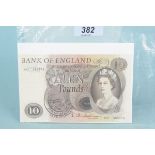 Sir Jasper Quintus Hollom, Chief Cashier Bank of England, 1962-66, £10 banknote,