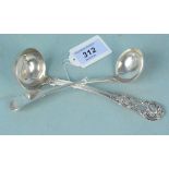 Two Scottish silver ladles, one hallmarked Glasgow 1844, one hallmarked Edinburgh 1822,