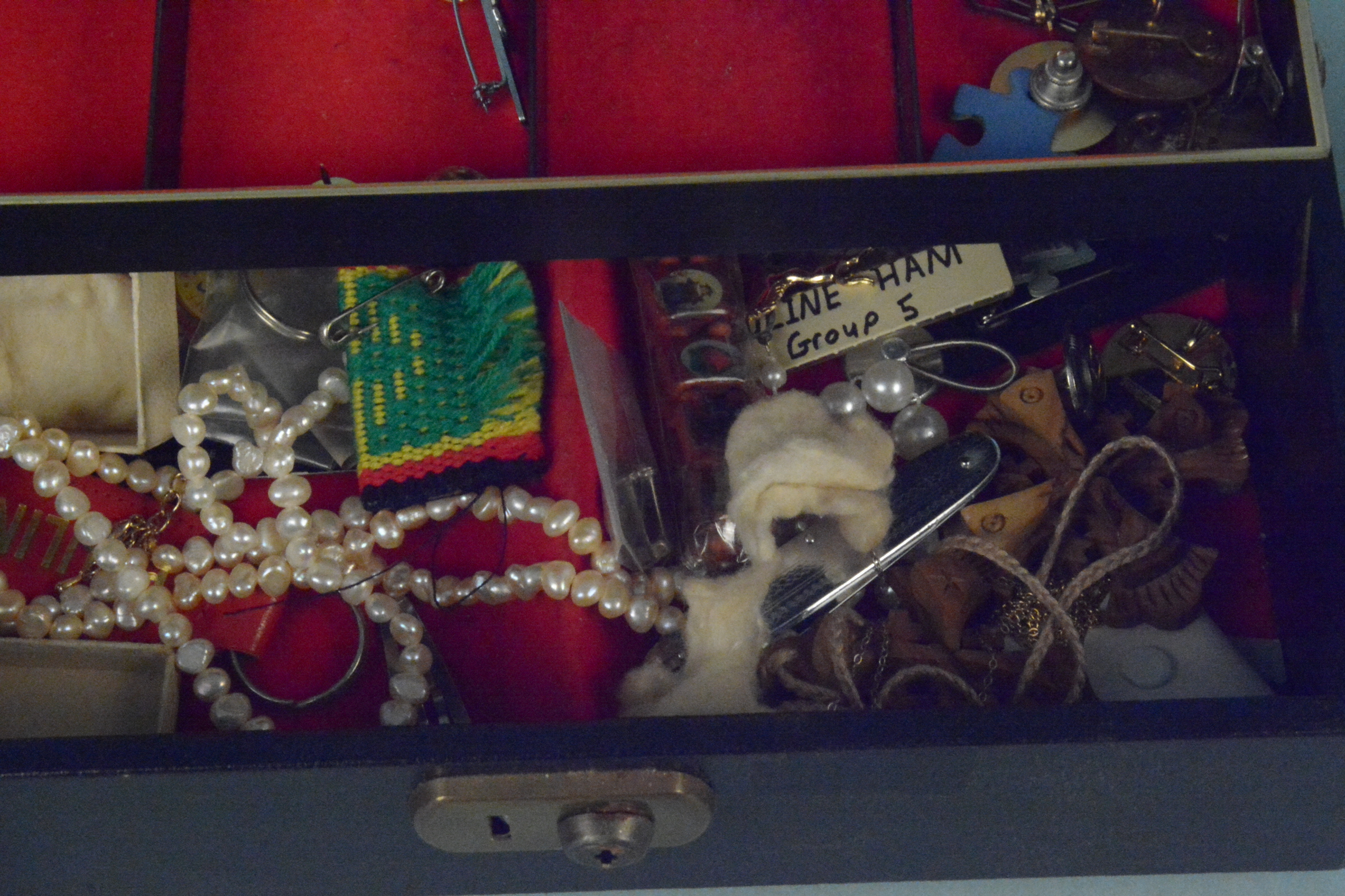 A mixed lot of costume jewellery, badges, pen knife, paperweight, - Image 2 of 3