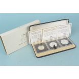 A 1980 Turks and Caicos five, ten and twenty crown silver proof coin set,