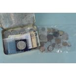 Mixed world coins and a few banknotes,