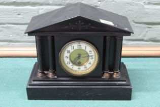 An early 20th Century black marble mantel clock (pendulum and key present)