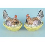 A pair of pottery French partridge egg baskets