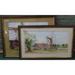 Eric Phillips, two framed watercolours, Ships at Maltings, dated 97,