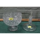 A large cut glass fruit bowl on circular base plus a Georgian style ships decanter