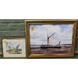 A framed oil on board of a wherry signed K Curtis,