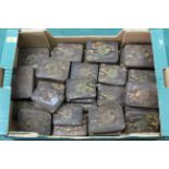 A box of assorted 'Tortoiseshell Tobacco' metal tins
