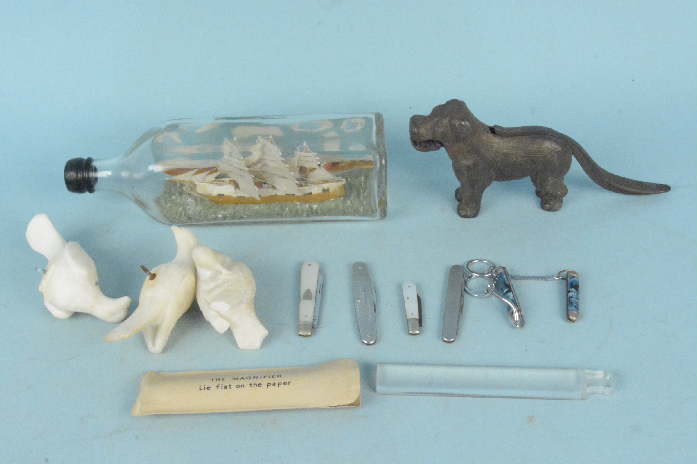 Mixed items of interest including a ship in a bottle, metal dog nut cracker, - Image 2 of 3