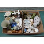 Two boxes of mixed ceramics including animal figures, Royal commemorative's,
