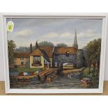 A framed oil on board, signed W Plumstead of 'Pulls Ferry', 44cm x 34.