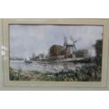 Keith Johnson, framed watercolour of a broadland scene,