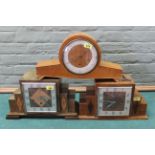 Two Art Deco period wooden cased mantel clocks (one has loose front glass) plus a retro Smiths