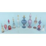 Ten various decorative fine glass scent bottles
