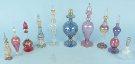 Ten various decorative fine glass scent bottles