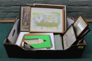 A quantity of sketch books and watercolour sketches plus various framed watercolours etc