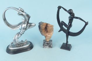 Three Art Deco style figures, two lightweight possibly resin,