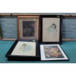 Four framed lithographic prints of children in slumber by 'Bessie,