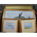 A framed oil on board of a wherry and broad scene, bears signature W M Marjoram, 44cm x 21.