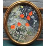 Clifford Charles Turner, oval framed watercolour 'Wild Poppies',