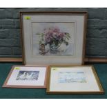 Ann Roff Williams, three various signed watercolours, flowers, boats and ducks,