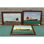 Three 20th Century naive style oil paintings of Lowestoft drifters, LT534 and LT524,