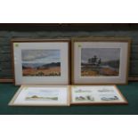 Four framed watercolours by local artist David Balder of rural and coastal scenes,
