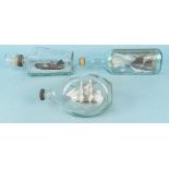 Three vintage ships in bottles including a Joe Crowfoot example marked to the rear 'Kentwell' and