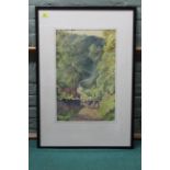 Adrian Mapple, framed watercolour of rural scene, 34cm x 52.