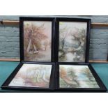 Four watercolours depicting river and countryside scenes,