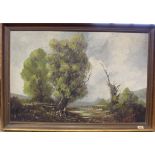 Colin W. Burns, large framed oil of resting shepherds with sheep