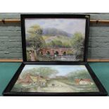 A pair of watercolours depicting countryside scenes,